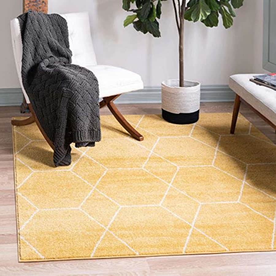 Unique Loom Trellis Frieze Collection Area Rug - Geometric (5' Square, Yellow/ Ivory) for $38