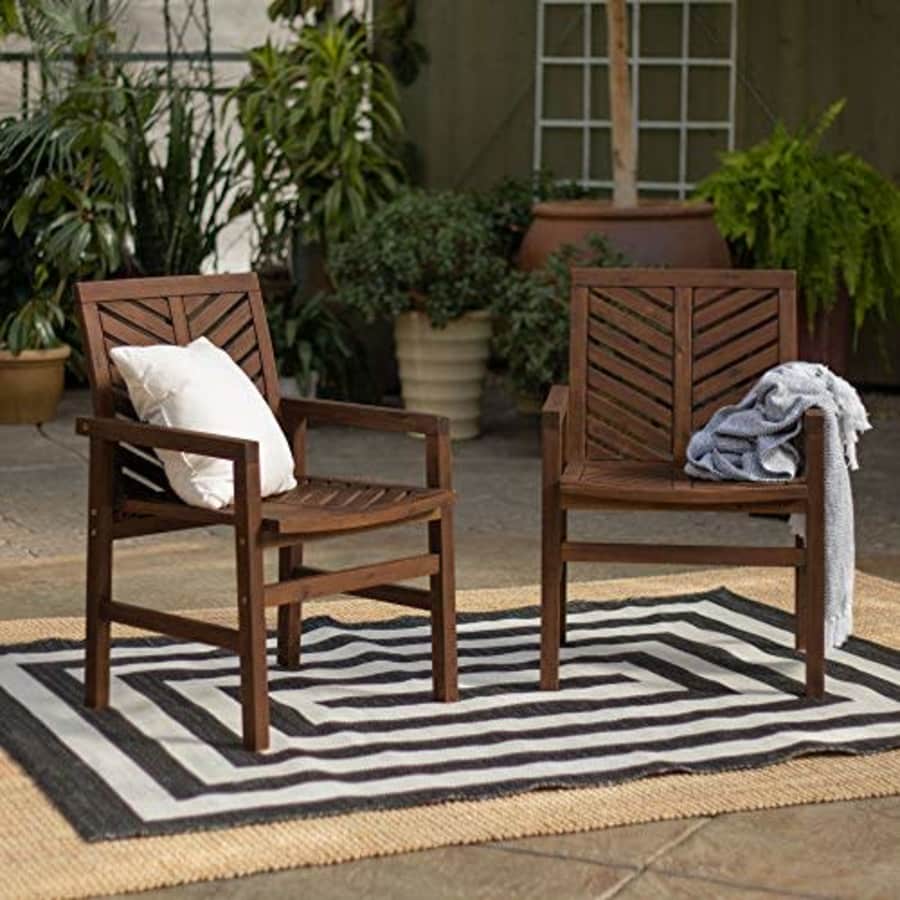 Walker Edison Furniture Company 2 Piece Outdoor Patio Chevron Wood Chair Set All Weather Backyard for $188