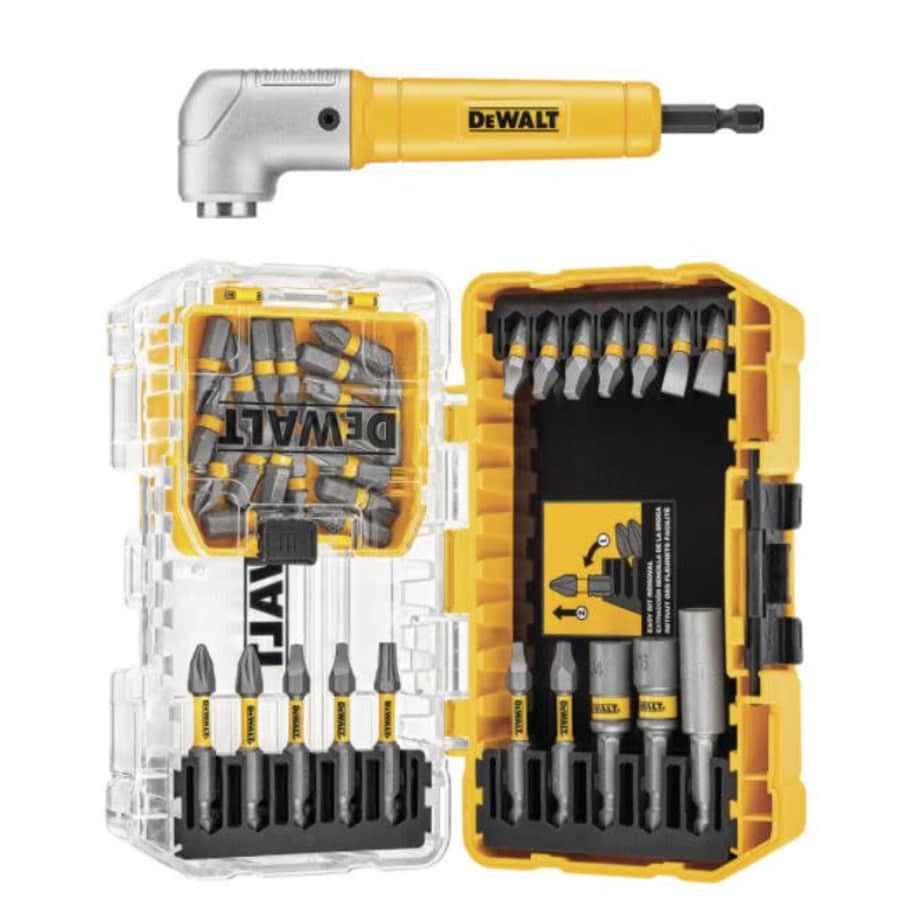 DeWalt 35-Piece Steel Drill and Driver Bit Set with Right Angle Adapter for $15