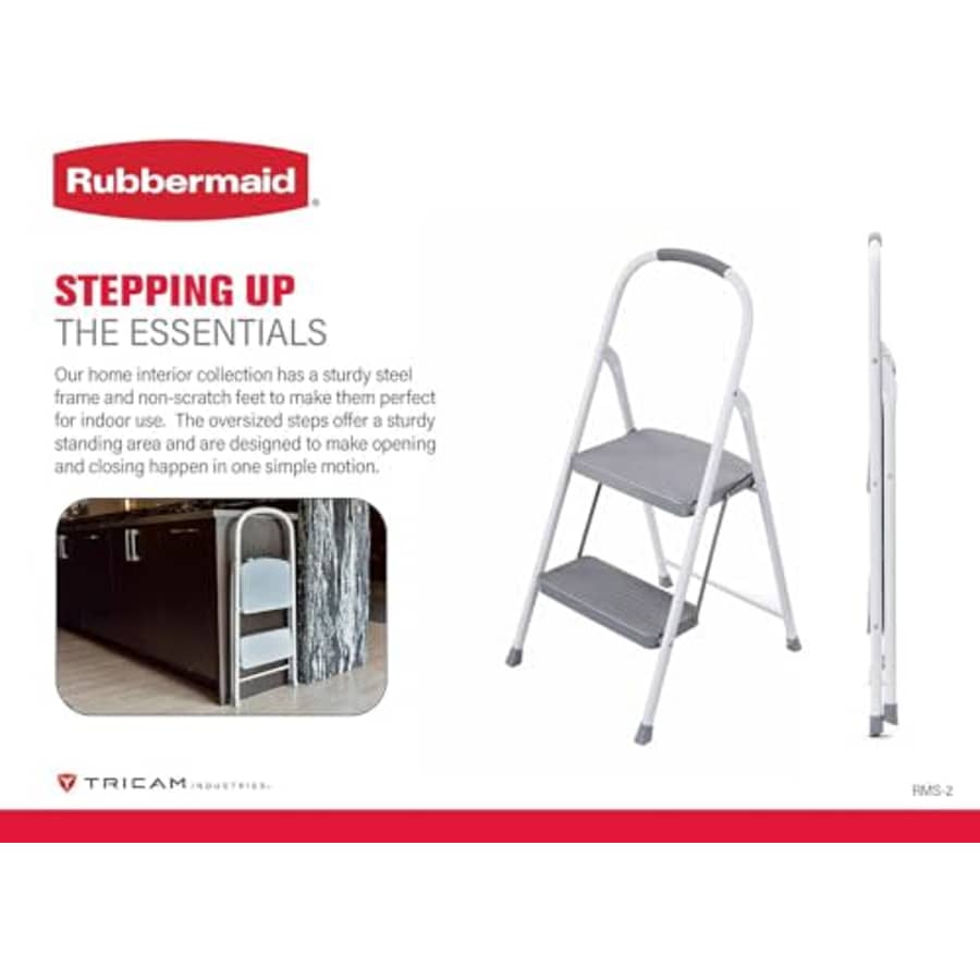 Rubbermaid 2-Step Steel Step Stool Ladder with Hand Grip, ANSI Type 2 Duty Rating, 225 lb Capacity, for $41