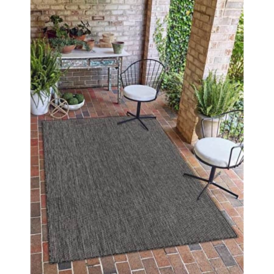 Unique Loom Outdoor Solid Collection Area Rug (5' 3" x 7' 1" Rectangle Black/Ivory) for $60