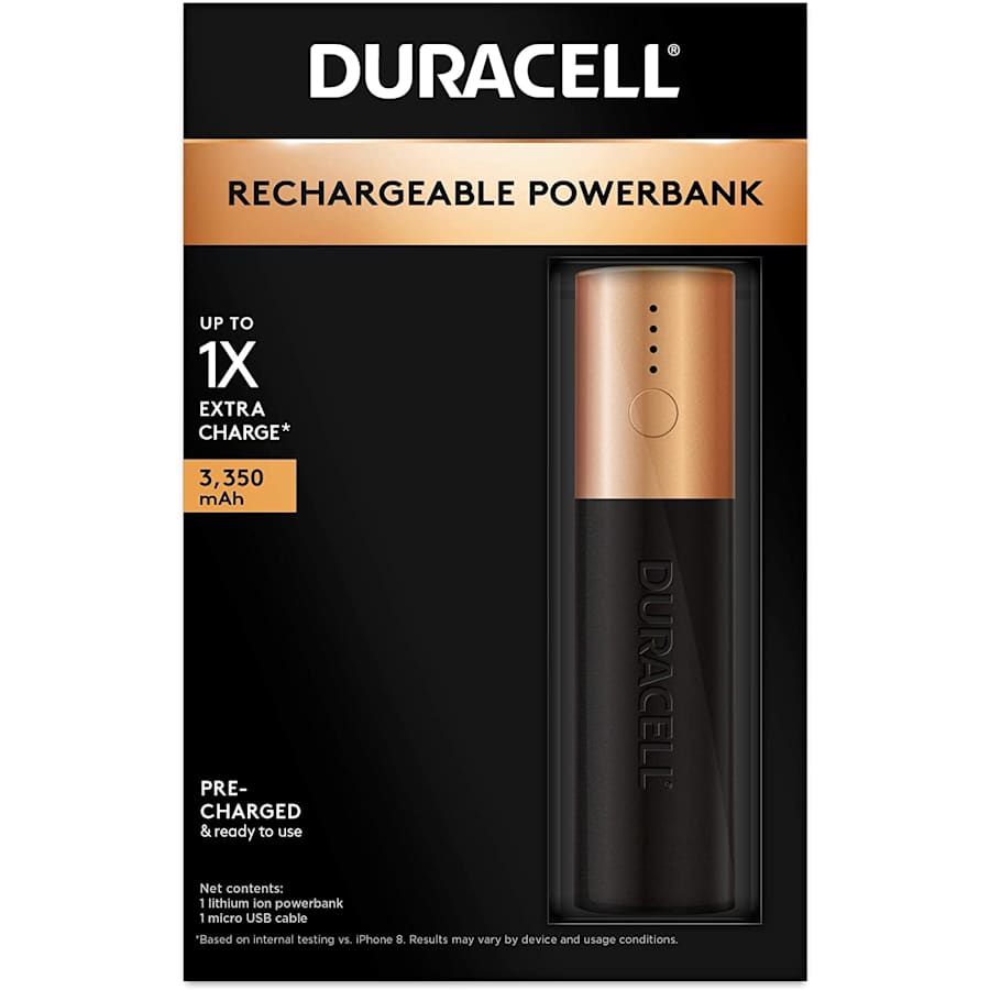 Duracell 3,350mAh Rechargeable Power Bank for $15 Duracell 3,350mAh Rechargeable Power Bank for $15