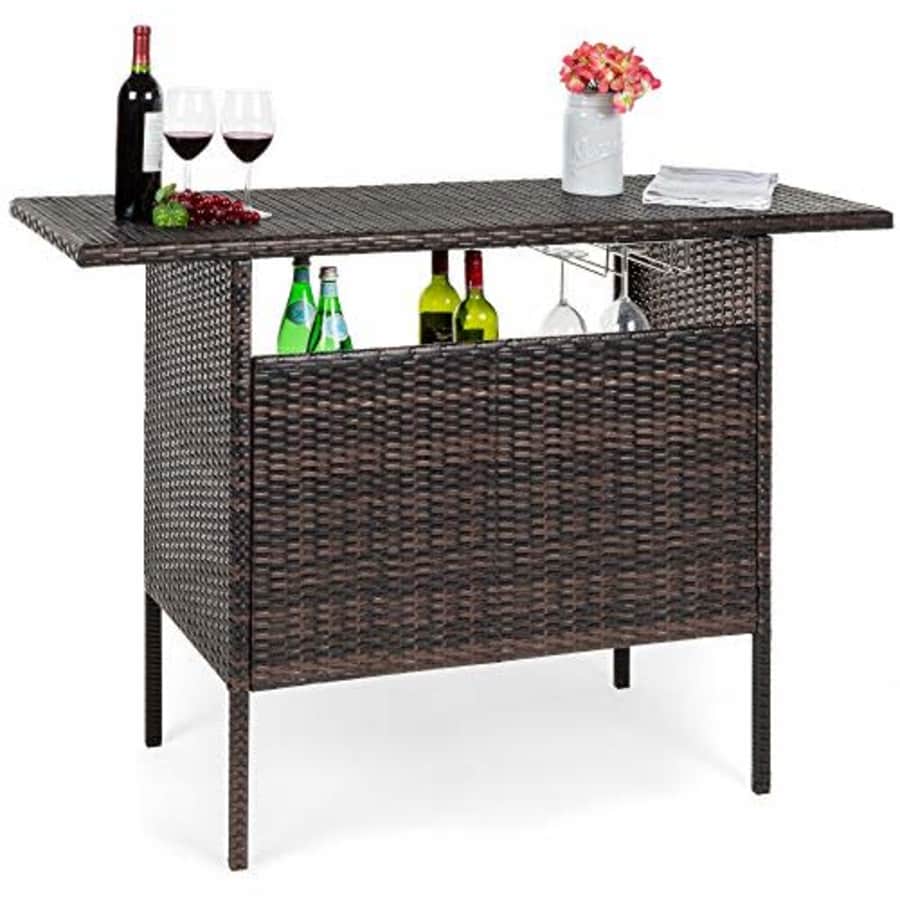 Best Choice Products Outdoor Patio Wicker Bar Counter Table w/ 2 Steel Shelves, 2 Sets of Rails - for $125 Best Choice Products Outdoor Patio Wicker Bar Counter Table w/ 2 Steel Shelves, 2 Sets of Rails - for $125