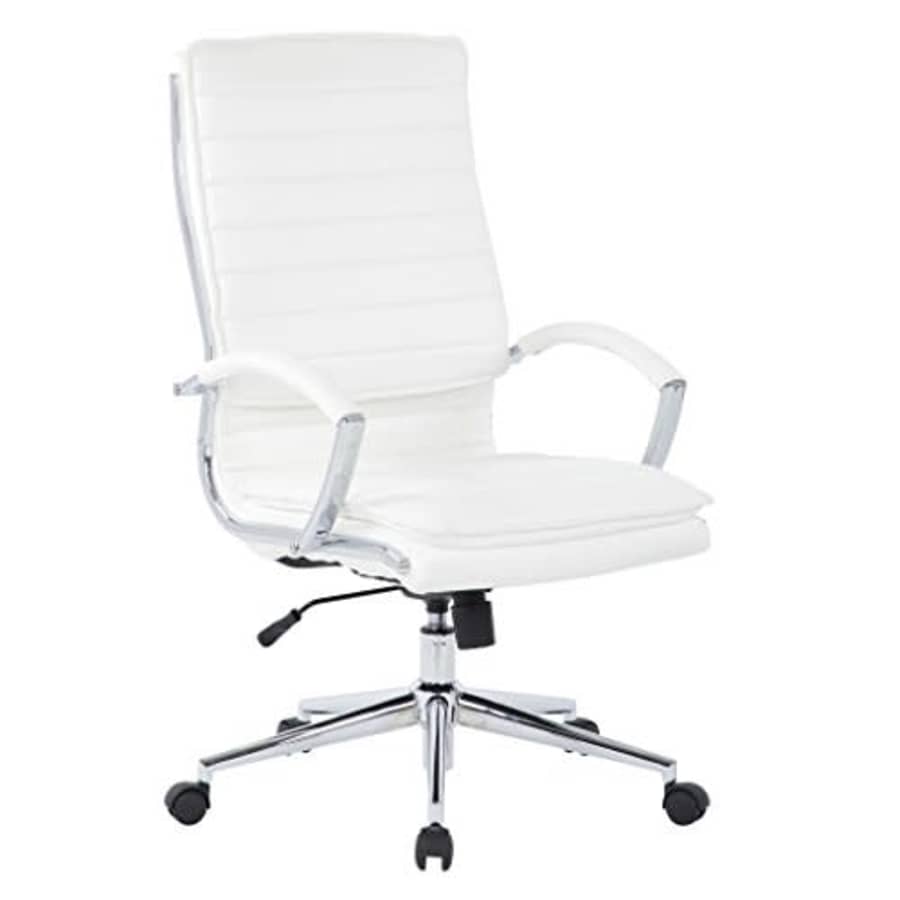Office Star Faux Leather High Back Managers Chair with Loop Arms and Chrome Base, White for $196 Office Star Faux Leather High Back Managers Chair with Loop Arms and Chrome Base, White for $196