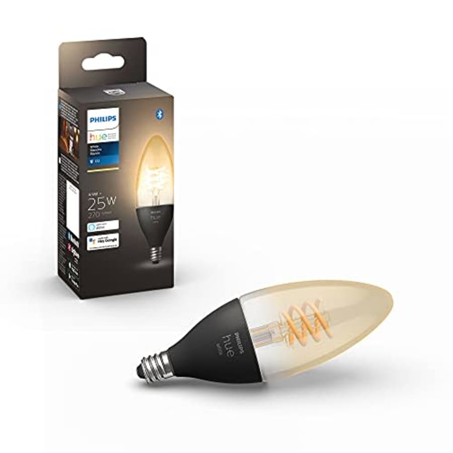 Philips Hue White Dimmable Smart Filament Candle, 2100K LED Vintage Edison Bulb, Bluetooth & Hub for $35