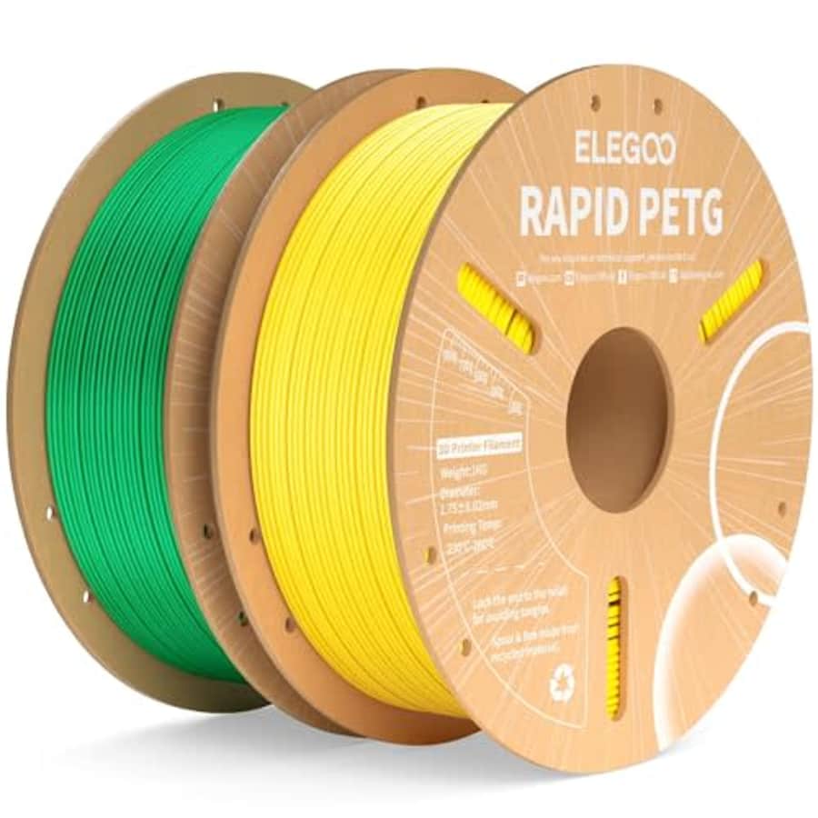 ELEGOO Rapid PETG Filament 1.75mm Yellow & Green 2KG, High Speed Tough 3D Printer Filament for $28