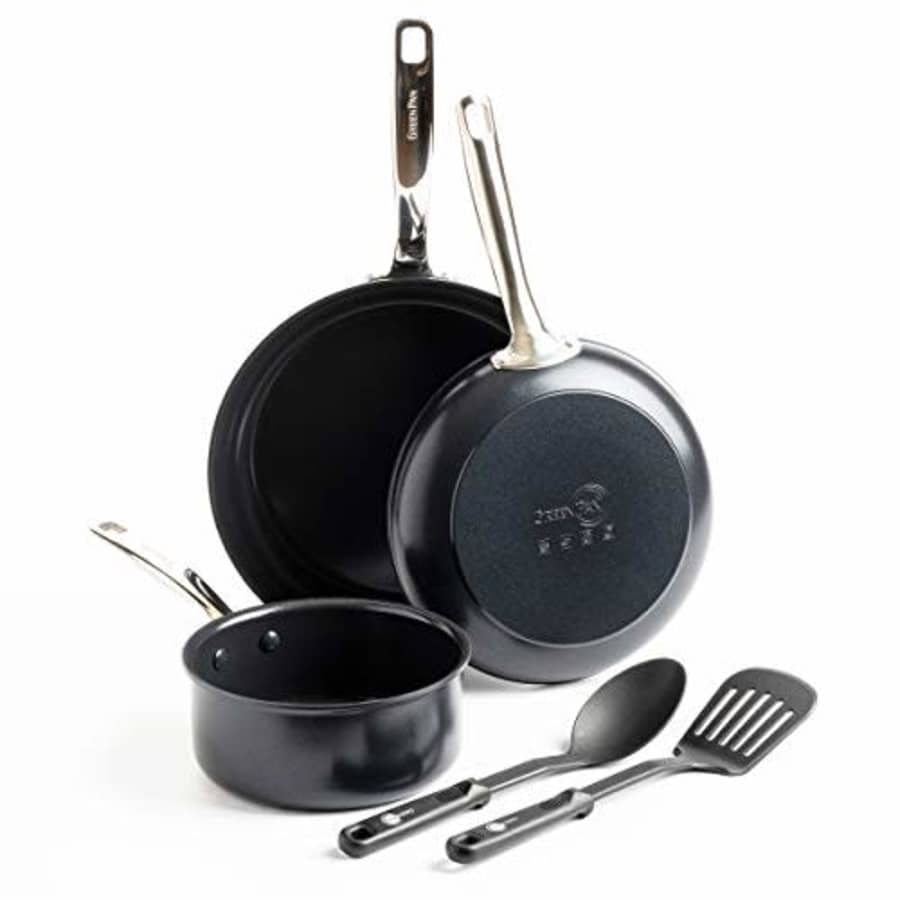 GreenPan Prime Midnight Healthy Ceramic Nonstick, Cookware Pots and Pans Set, 5-Piece, Black for $40