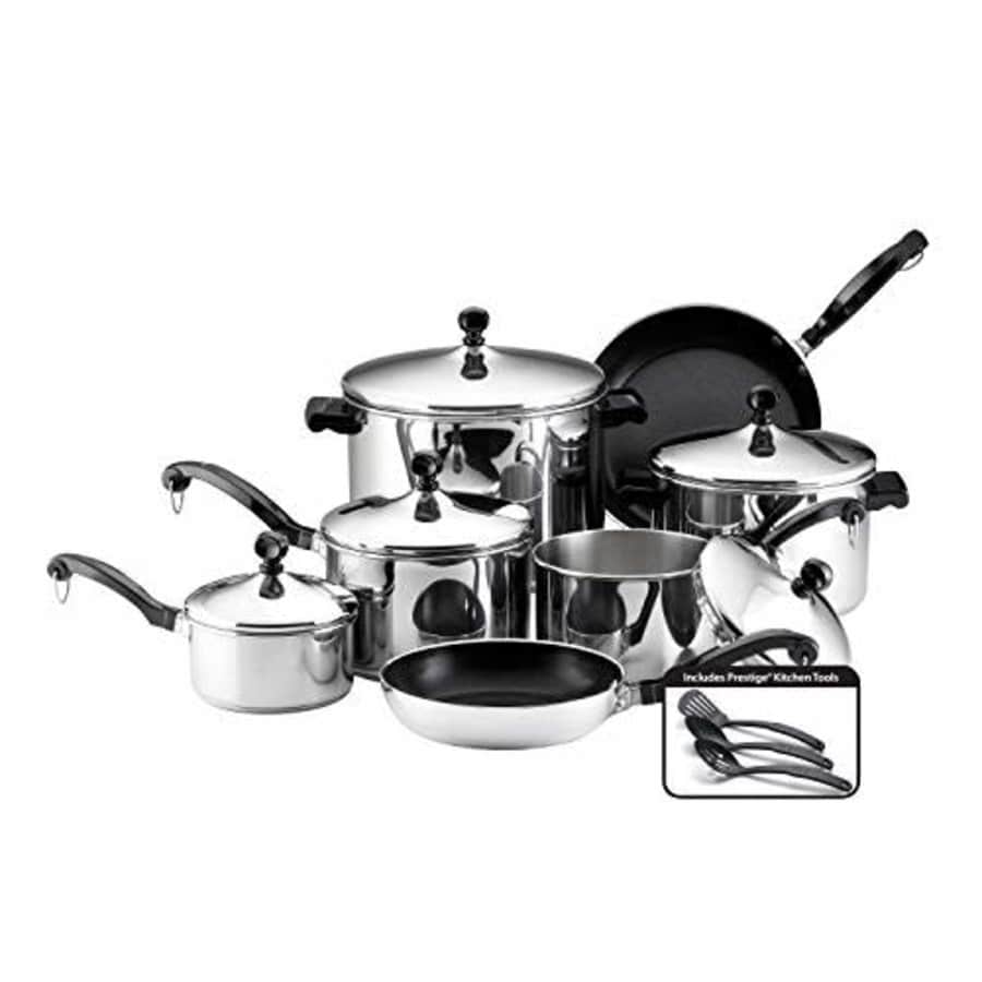 Farberware 50049 Classic Stainless Steel Cookware Pots and Pans Set, 15-Piece for $135