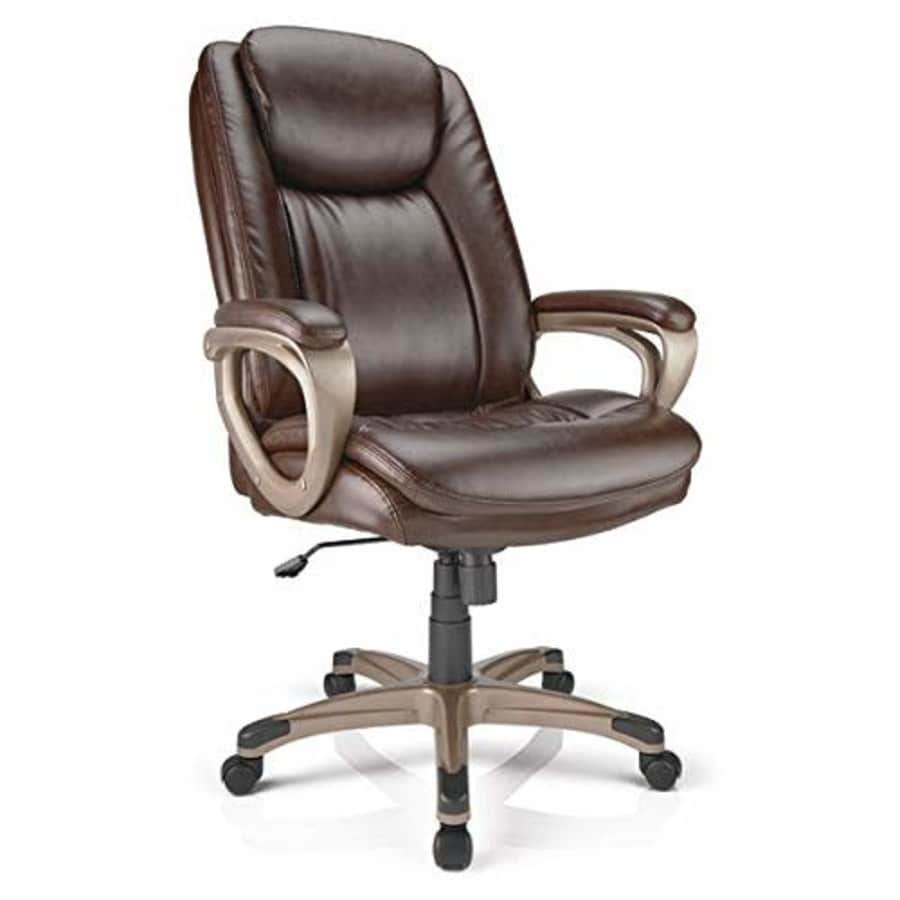 Realspace Tresswell Bonded Leather High-Back Chair, Brown/Champagne for $120