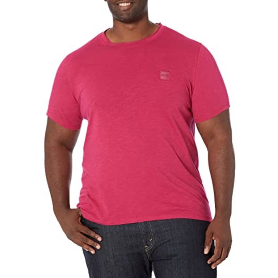 BOSS Men's Slub Jersey T-Shirt with Tonal Patch Logo, Sangria, M for $31