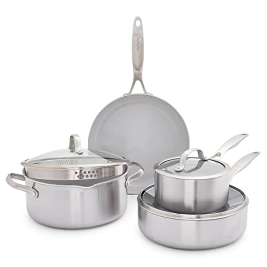 GreenPan Venice Pro Tri-Ply Stainless Steel Healthy Ceramic Nonstick 7 Piece Cookware Pots and Pans for $200