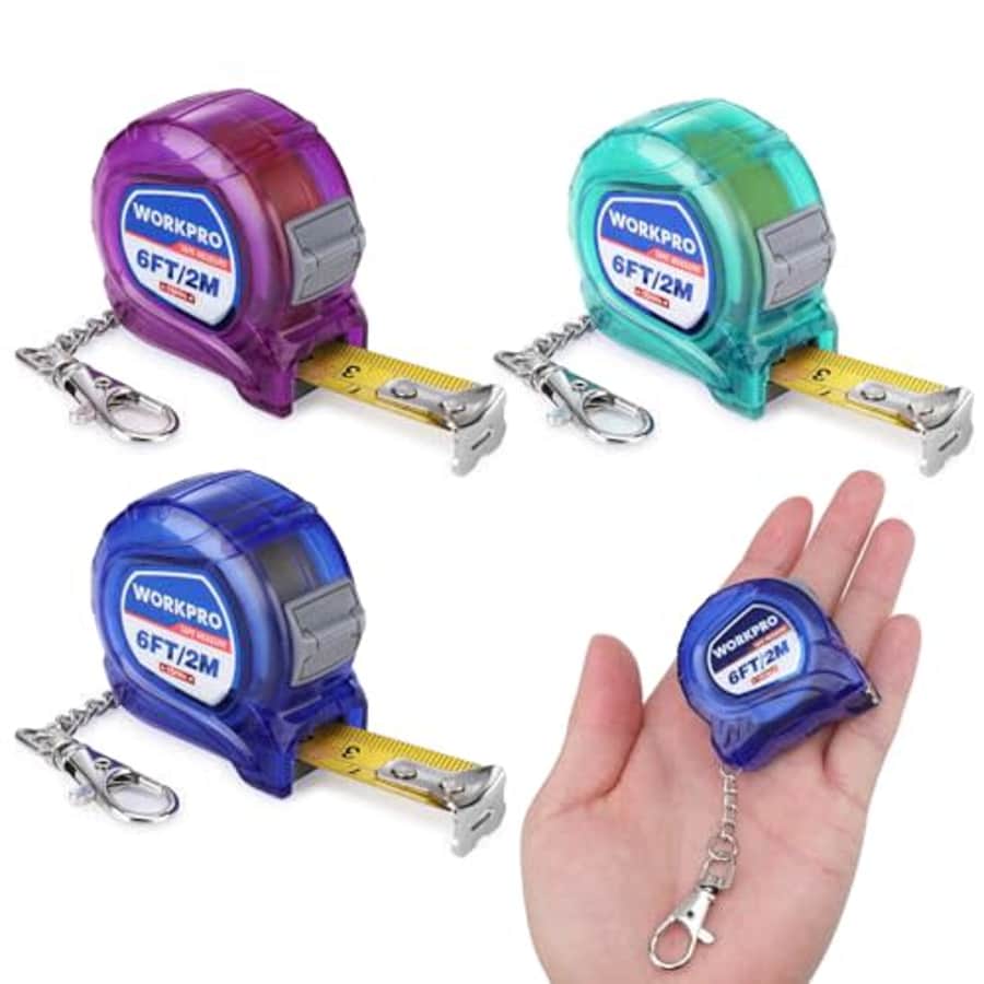 WORKPRO Keychain Tape Measure Set, 3 Pcs Inch/Metric Scale Easy Reading Mini Tape Measurement, 6FT for $13