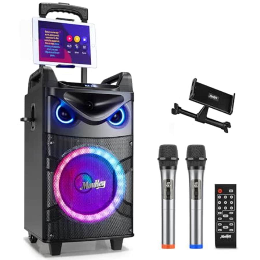 Moukey 10" Portable Karaoke Machine with Wireless Microphones for $114