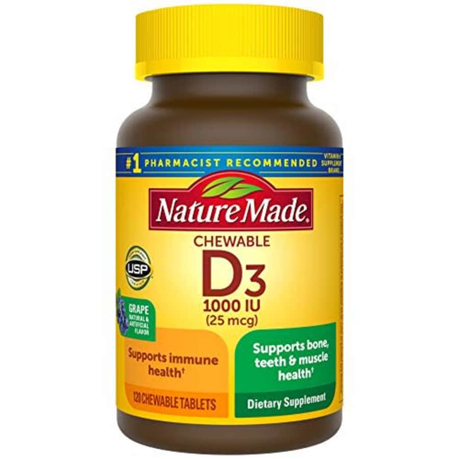 Nature Made Vitamin D3, 120 Chewable Tablets, Vitamin D 1000 IU (25 mcg) Helps Support Immune Health, Strong for $25 Nature Made Vitamin D3, 120 Chewable Tablets, Vitamin D 1000 IU (25 mcg) Helps Support Immune Health, Strong for $25