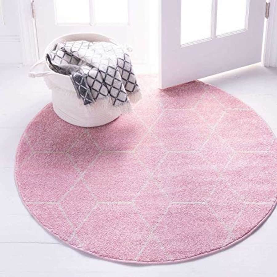 Unique Loom Trellis Frieze Collection Lattice Moroccan Geometric Modern Round Rug, 3 Feet, Light for $20