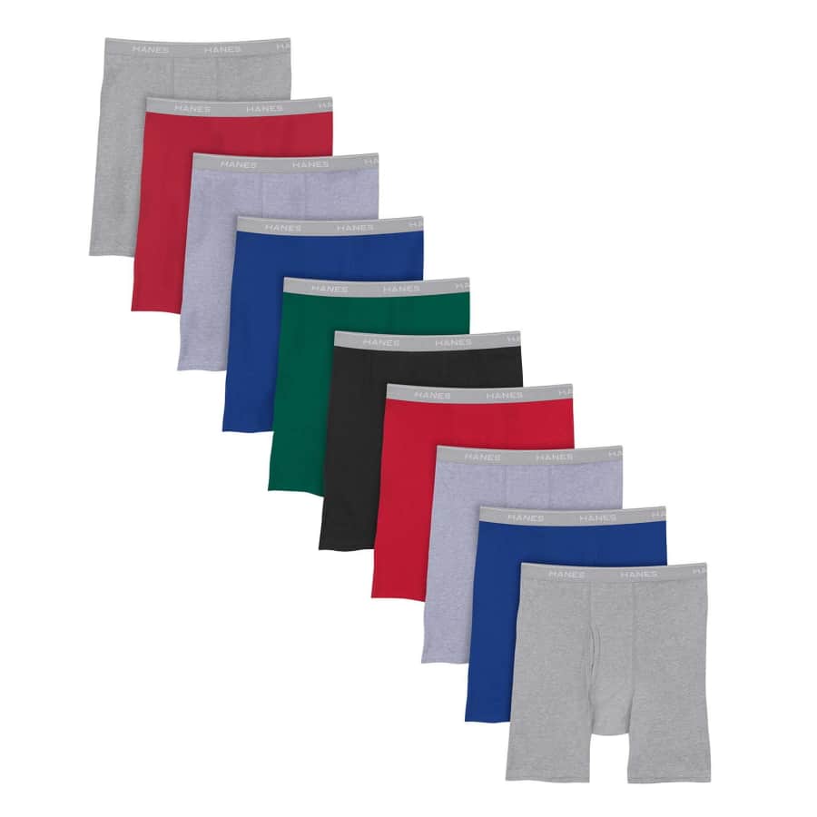 Hanes Men's Cotton Boxer Briefs 10-Pack for $20