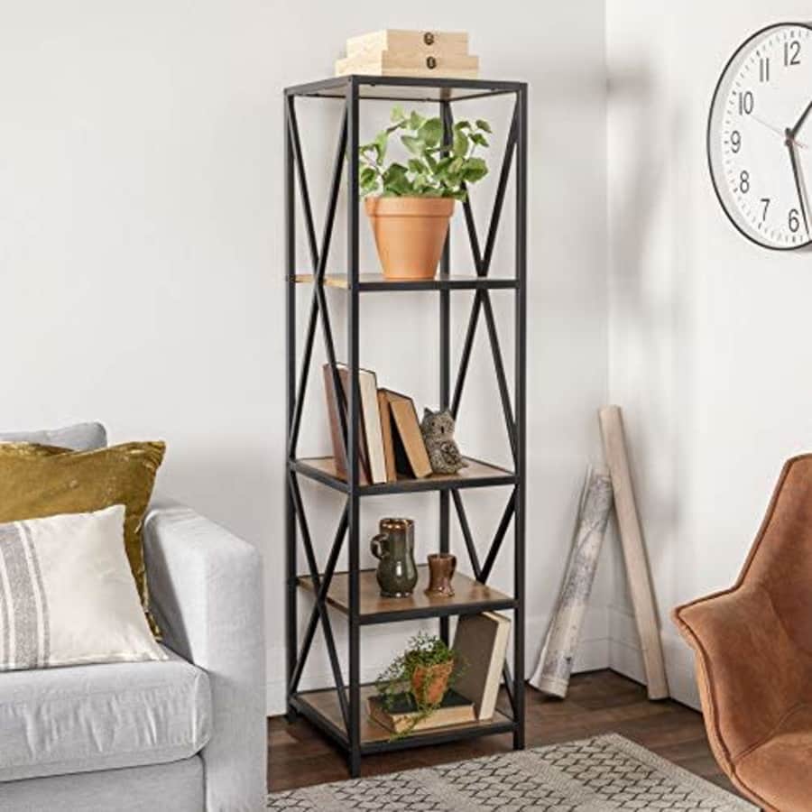 Walker Edison Furniture Company 4 Tier Open Shelf Wood Tall Metal Bookcase Bookshelf Home Office for $132