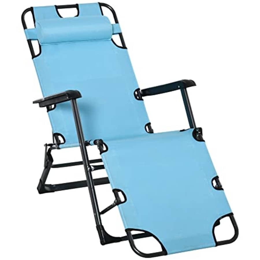 Outsunny Tanning Chair, 2-in-1 Beach Lounge Chair & Camping Chair w/Pillow & Pocket, Adjustable for $70