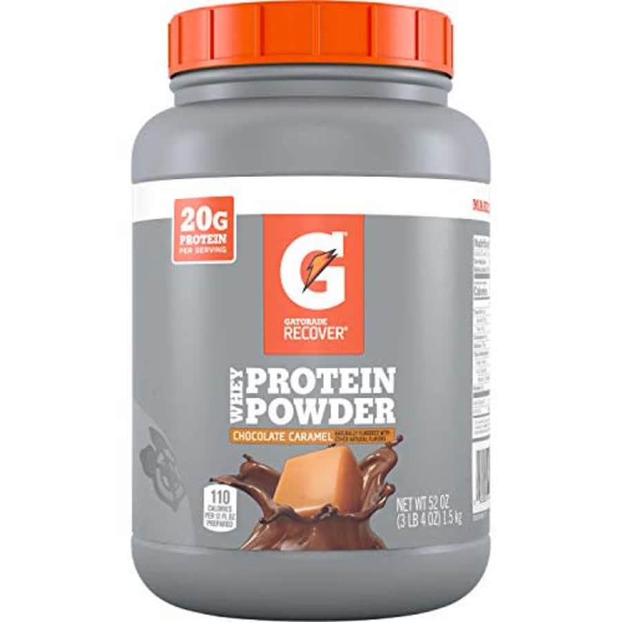 Gatorade Whey Protein Powder, Chocolate Caramel, 52 oz Canister (50 servings per canister, 20 grams for $40 Gatorade Whey Protein Powder, Chocolate Caramel, 52 oz Canister (50 servings per canister, 20 grams for $40