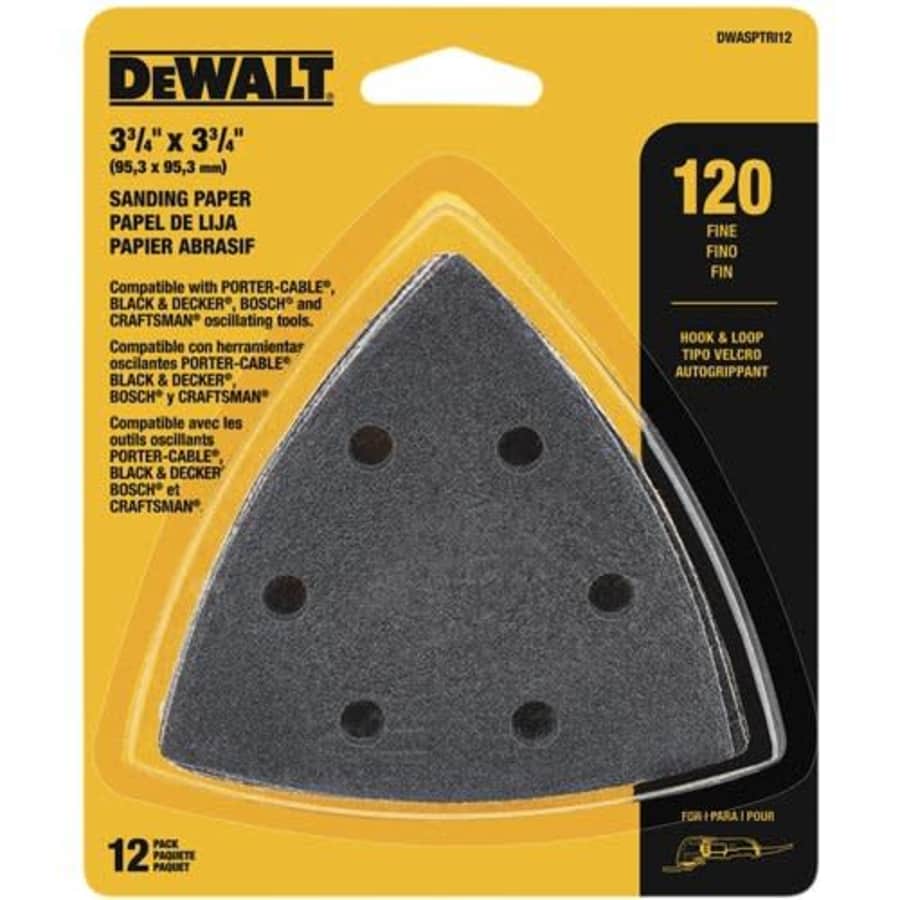 DEWALT DWASPTRI12 Hook and Loop Triangle 120 Grit Sandpaper, 12-Pack for $5