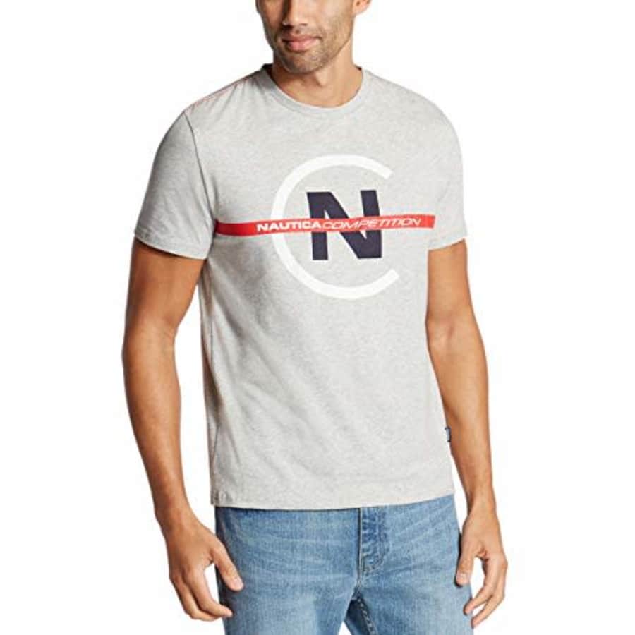 Nautica Men's Short Sleeve Crew Neck Competition Shirt, Grey Heather, Small for $16 Nautica Men's Short Sleeve Crew Neck Competition Shirt, Grey Heather, Small for $16