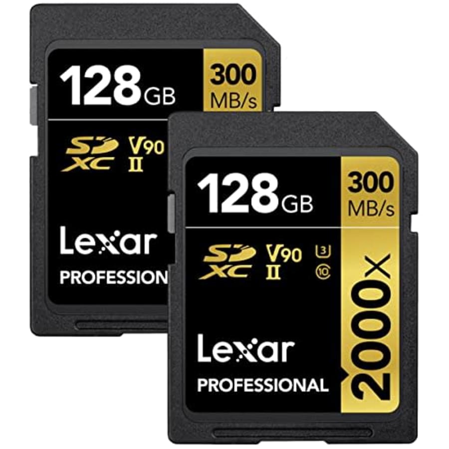 Lexar Professional 2000x 128GB SDXC UHS-II Memory Card, 2-Pack for $85 Lexar Professional 2000x 128GB SDXC UHS-II Memory Card, 2-Pack for $85