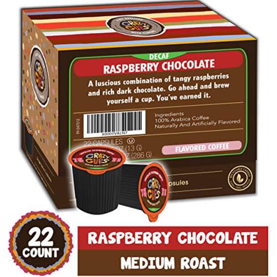 Crazy Cups Flavored Single-Serve Coffee for Keurig K-Cups Machines, Decaf Chocolate Raspberry for $16