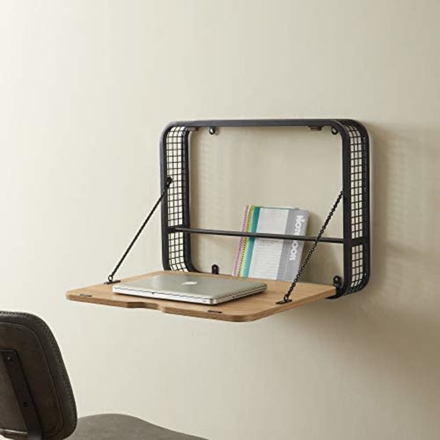 Walker Edison Furniture Company Modern Wood and Metal Wall Mounted Writing Desk Home Office for $122