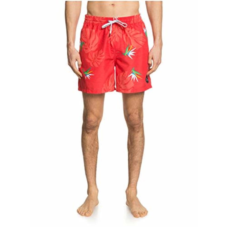 Quiksilver Men's Printed Volley 17 Inch Outseam Elastic Waist Swim Trunk, Hibiscus, M for $46