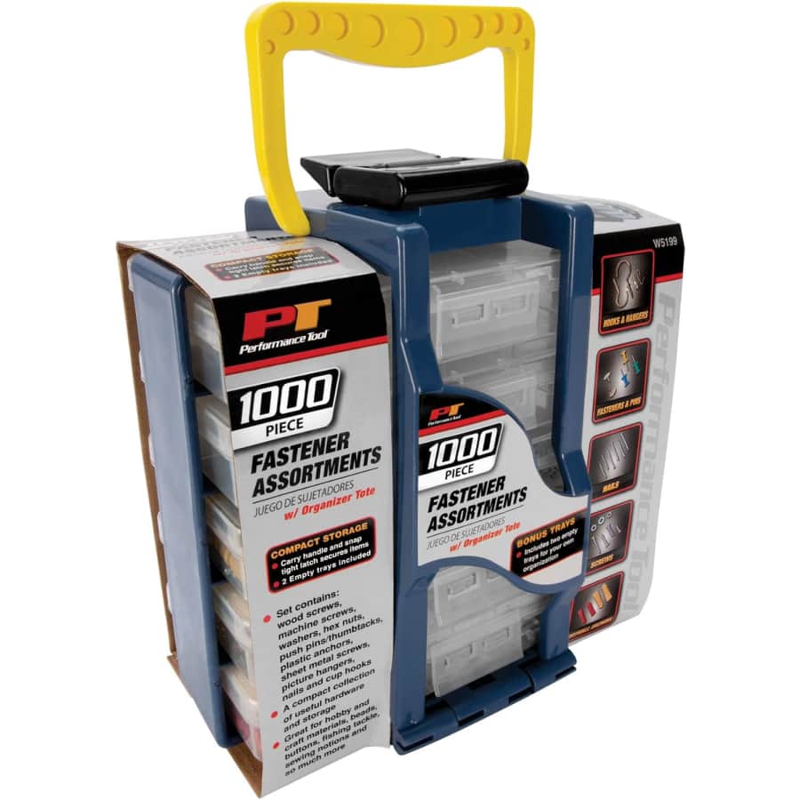 Performance Tool 1,000-Piece Home Fastener Set w/ Tote for $15 Performance Tool 1,000-Piece Home Fastener Set w/ Tote for $15