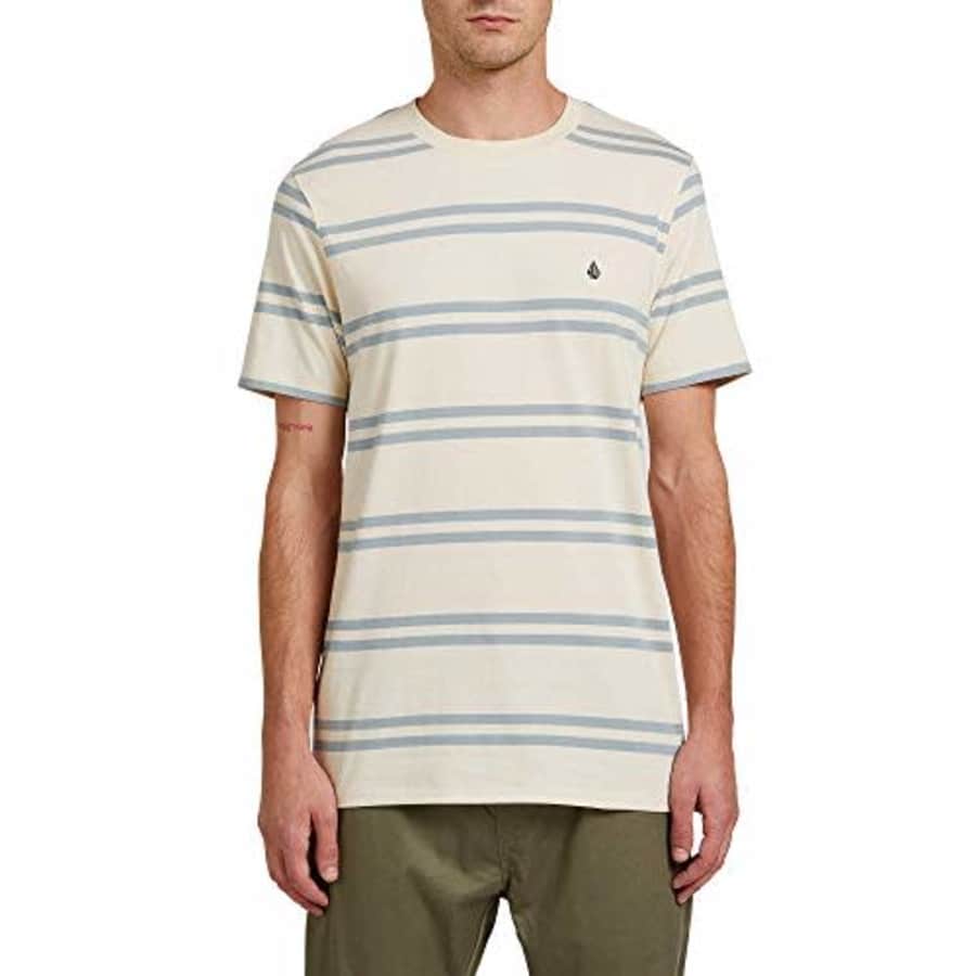 Volcom Men's Yewbisu Crew Short Sleeve Striped Shirt, White Flash, XSmall for $22