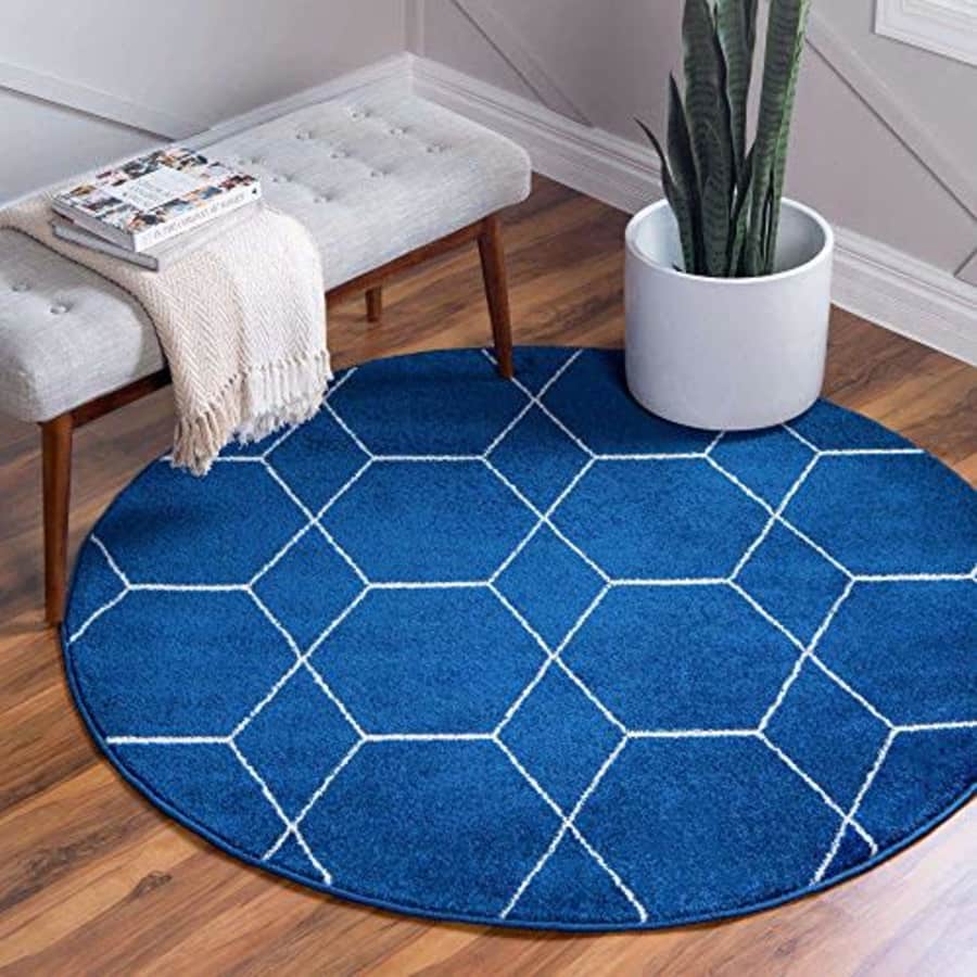 Unique Loom Trellis Frieze Collection Area Rug - Geometric (6' Round, Navy Blue/ Ivory) for $99