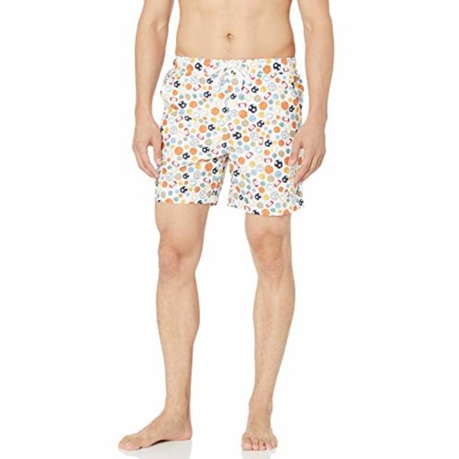 Original Penguin Men's Printed Elastic Waist Volley Swim Short, Bright White Sports, XXL for $55