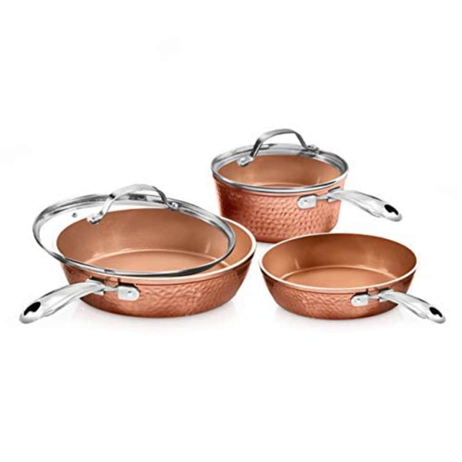 Gotham Steel Premium Hammered Cookware 5 Piece Ceramic Cookware, Pots and Pan Set with Triple for $62 Gotham Steel Premium Hammered Cookware 5 Piece Ceramic Cookware, Pots and Pan Set with Triple for $62
