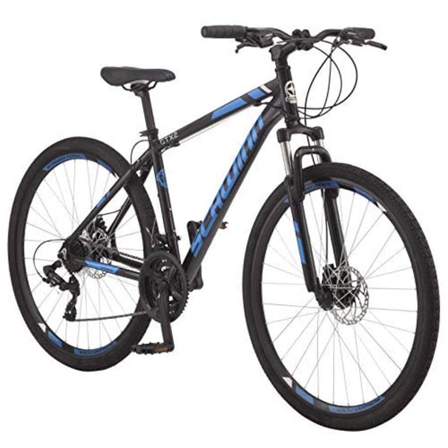 Schwinn GTX 2.0 Comfort Adult Hybrid Bike, Dual Sport Bicycle, 18-Inch Aluminum Frame, Black/Blue for $500 Schwinn GTX 2.0 Comfort Adult Hybrid Bike, Dual Sport Bicycle, 18-Inch Aluminum Frame, Black/Blue for $500