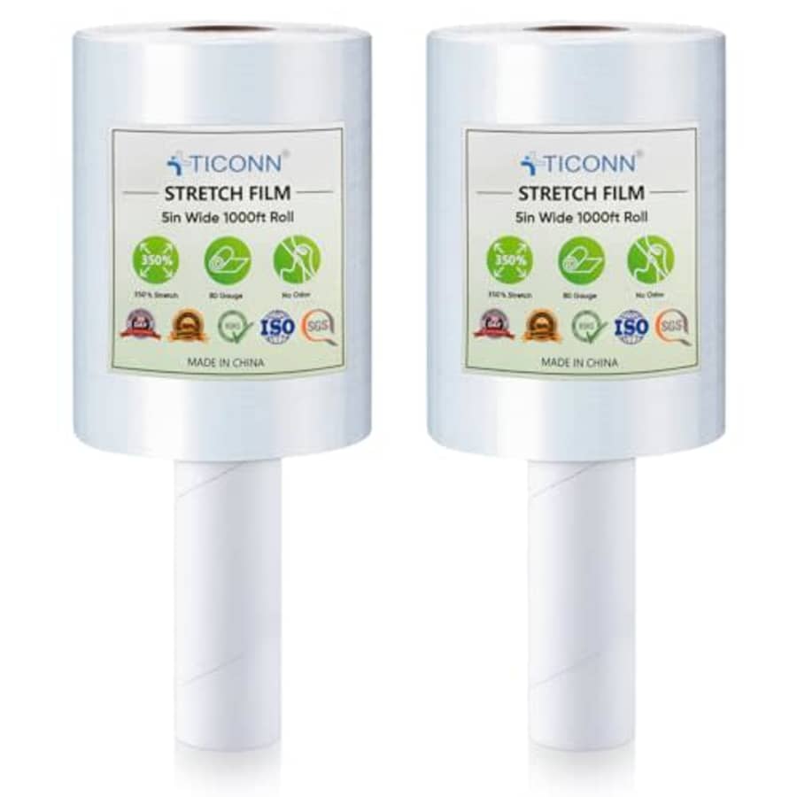 Ticonn 5'' Stretch Wrap Stretch Film 2-Pack for $13 Ticonn 5'' Stretch Wrap Stretch Film 2-Pack for $13