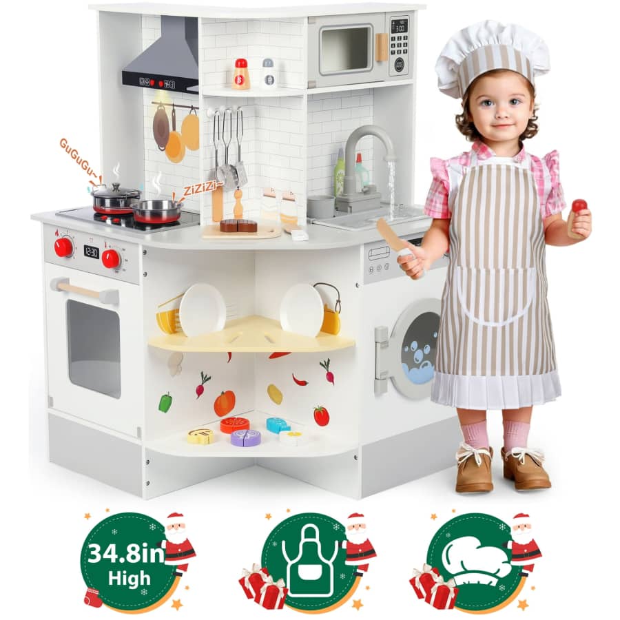 Wisairt Wooden Corner Play Kitchen Set for $50