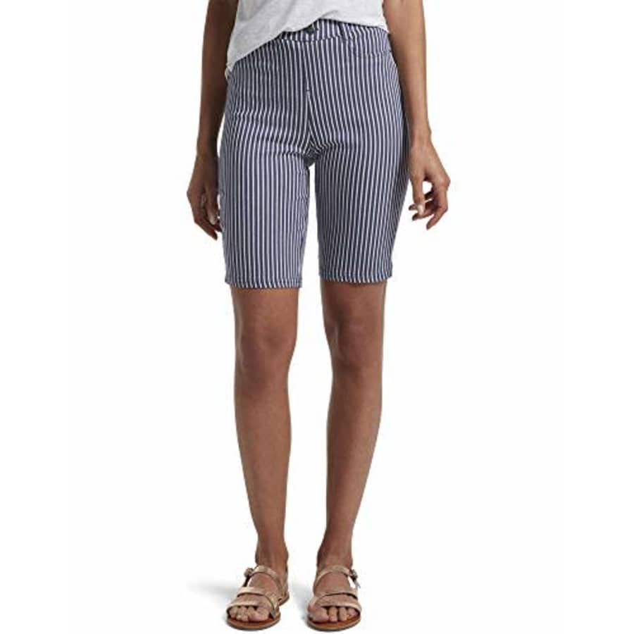 HUE Women's Ultra Soft High Waist Bermuda Shorts, Indigo Stripe, Small for $34 HUE Women's Ultra Soft High Waist Bermuda Shorts, Indigo Stripe, Small for $34