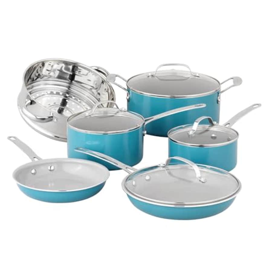 Gotham Steel 10 Piece Ceramic Pots and Pans Set Non Stick Cookware Set, Kitchen Cookware Sets, Pot for $80