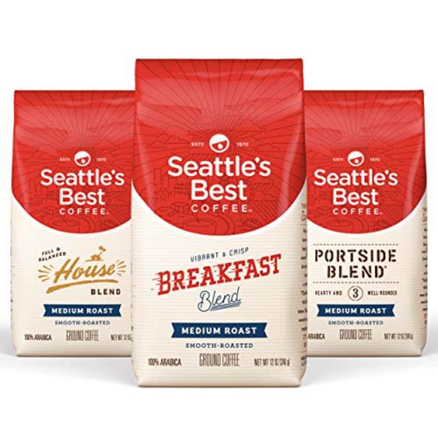Seattle's Best Coffee Medium Roast Ground Coffee Variety Pack, Three 12 Ounce (Pack of 3) for $26 Seattle's Best Coffee Medium Roast Ground Coffee Variety Pack, Three 12 Ounce (Pack of 3) for $26