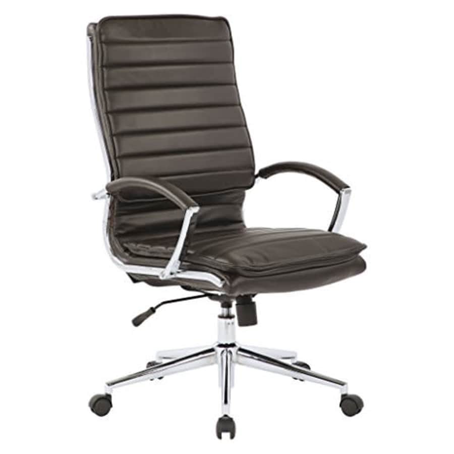 Office Star Faux Leather High Back Managers Chair with Loop Arms and Chrome Base, Espresso for $237 Office Star Faux Leather High Back Managers Chair with Loop Arms and Chrome Base, Espresso for $237