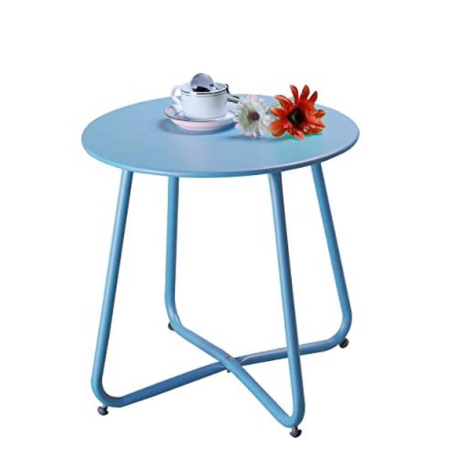 Grand Patio Steel Patio Side Table, Weather Resistant Outdoor Round End Table, Blue for $37 Grand Patio Steel Patio Side Table, Weather Resistant Outdoor Round End Table, Blue for $37