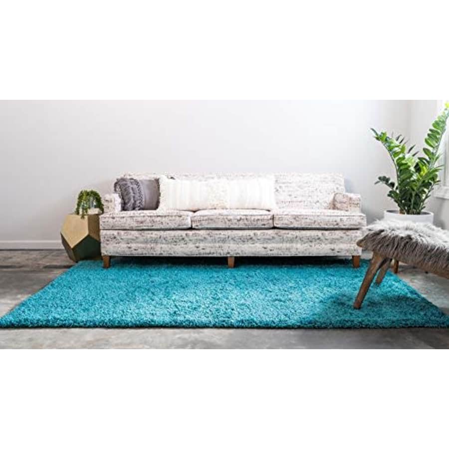 Unique Loom Solo Solid Shag Collection Modern Plush Deep Aqua Blue Area Rug (8' 0 x 10' 0) for $189