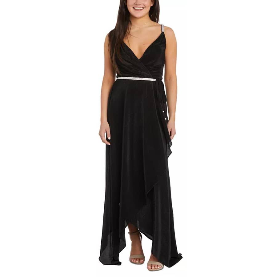 Nightway Women's Faux-Wrap Rhinestone-Trim Gown for $34
