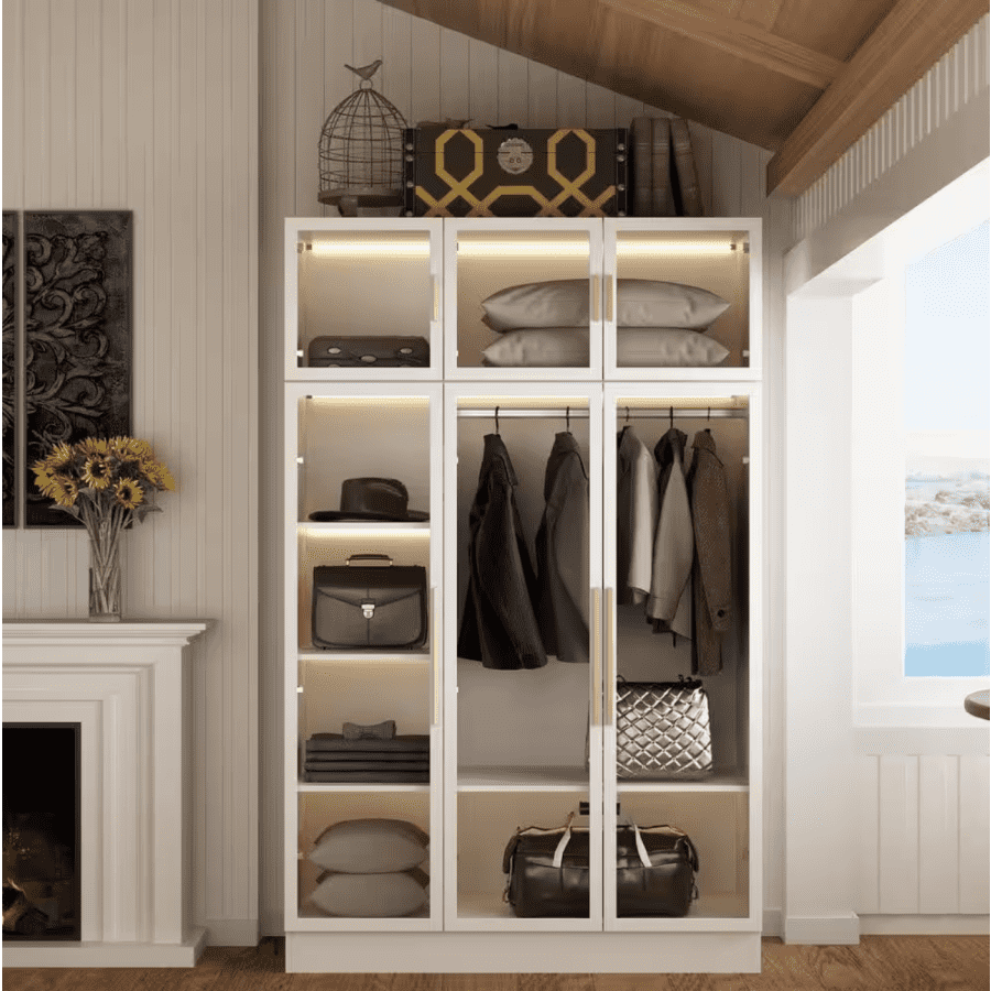 Glass Door Wood Armoire w/ LED Lighting for $464
