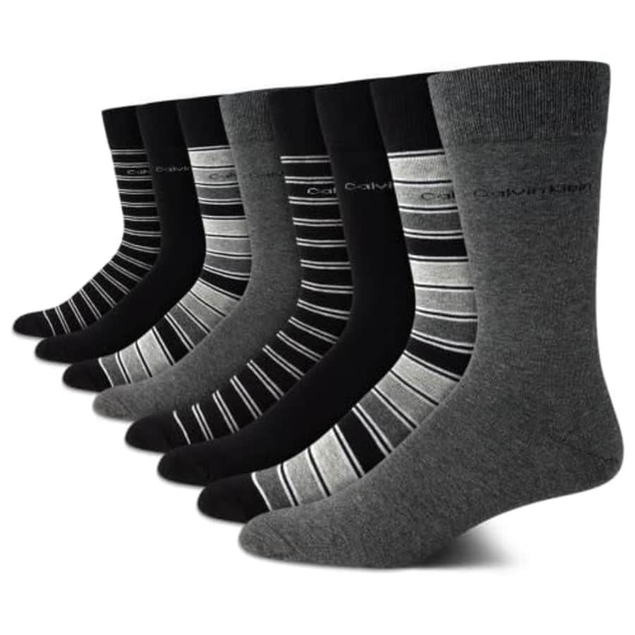 Calvin Klein Men's Dress Socks - Lightweight Cotton Blend Crew Socks (8 Pack), Size 7-12, Black for $17