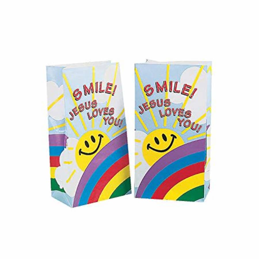 Fun Express - Smile! Jesus Loves You Paper Bags for Party - Party Supplies - Bags - Paper Treat for $17