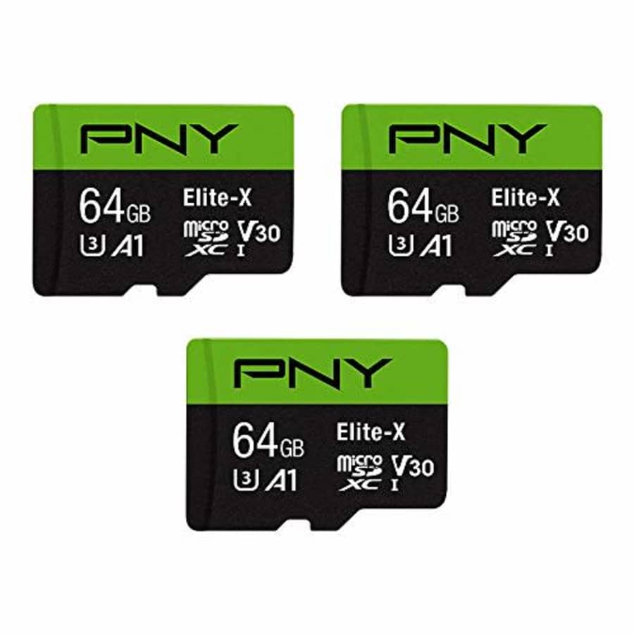 PNY 64GB Elite-X Class 10 U3 V30 microSDXC Flash Memory Card 3-Pack - 100MB/s, Class 10, U3, V30, for $20