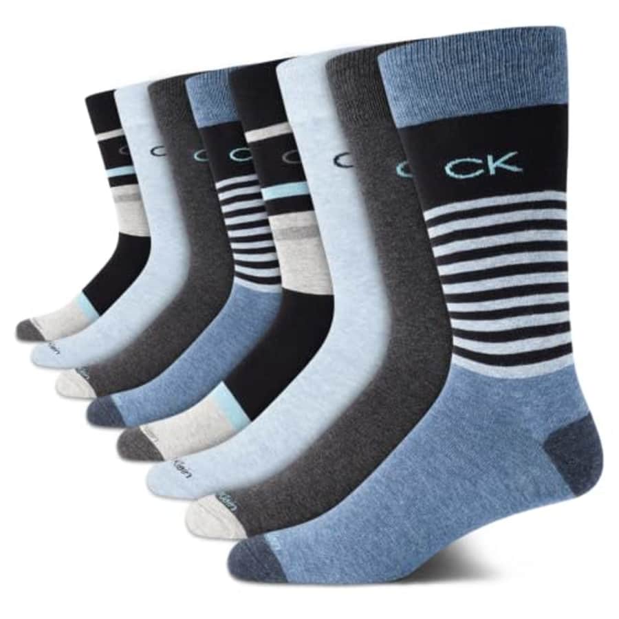Calvin Klein Men's Dress Socks - Lightweight Cotton Blend Crew Socks (8 Pack), Size 7-12, Denim for $24 Calvin Klein Men's Dress Socks - Lightweight Cotton Blend Crew Socks (8 Pack), Size 7-12, Denim for $24