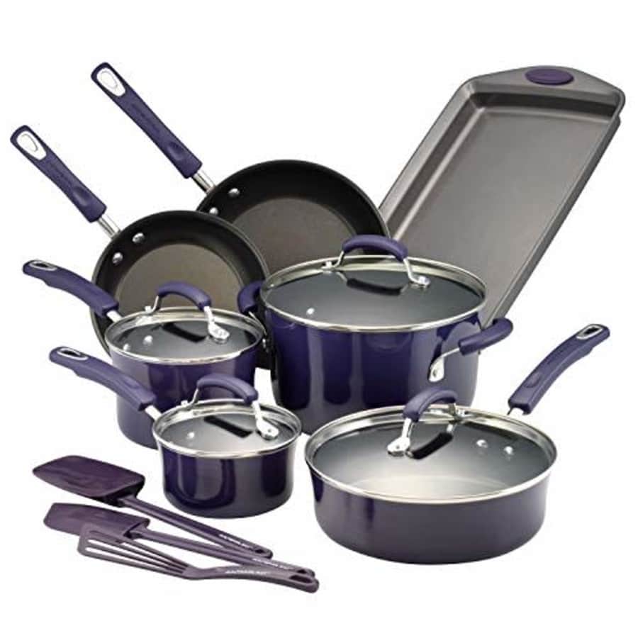 Rachael Ray Brights Nonstick Cookware Pots and Pans Set, 14 Piece, Purple Gradient for $80